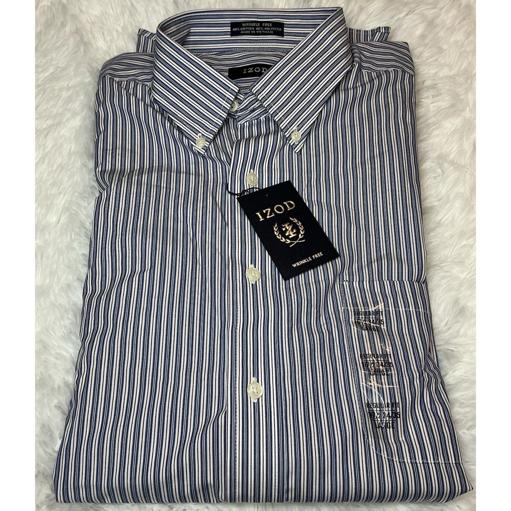 Izod Wrinkle Free Men's Lg Long Sleeve Button Down Striped Shirt New with Tags